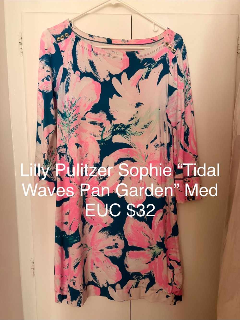 Lilly Pulitzer Pink and Navy Painterly Floral Shift Dress
